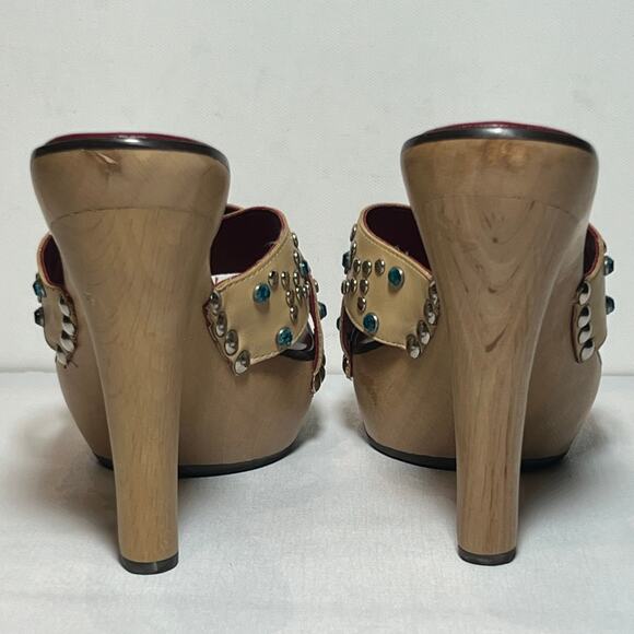 Jean-Michel Cazabat Platform Sandals Tan Leather Rhinestone 5 Inch Heel Size 7.5 - Picture 8 of 12